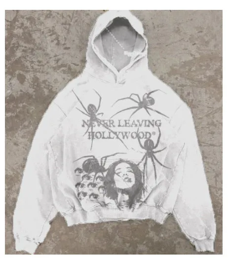 Spider retro loose unisex hoodie in washed old colour, long sleeves, pullover style