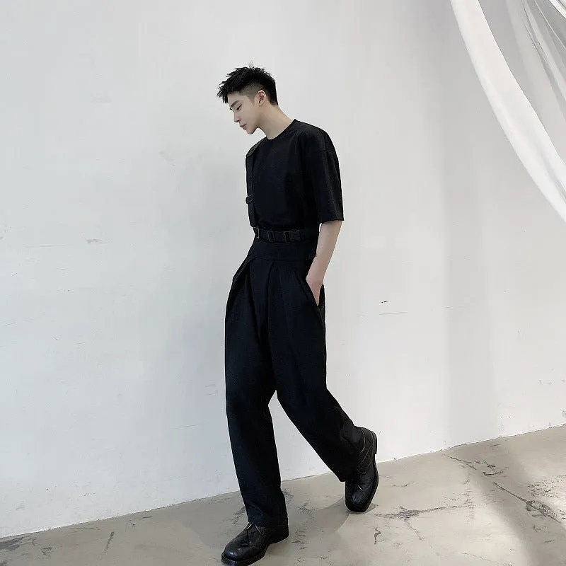 Men's cotton blend high waist straight tube harem trousers in apricot colour for business casual wear