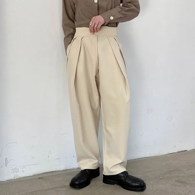 Men's cotton blend high waist straight tube harem trousers in apricot colour for business casual wear