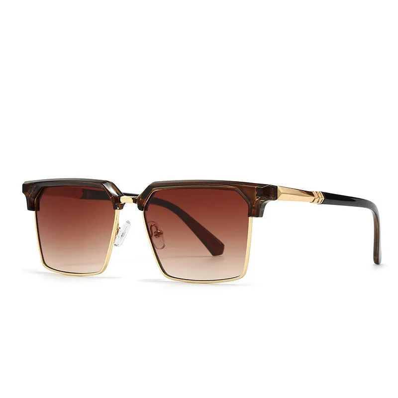 Men's square sunglasses with a plastic box-style frame, shown in multiple colour options.