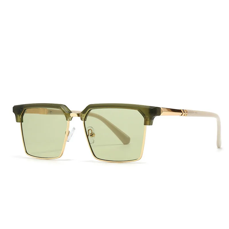 Men's square sunglasses with a plastic box-style frame, shown in multiple colour options.