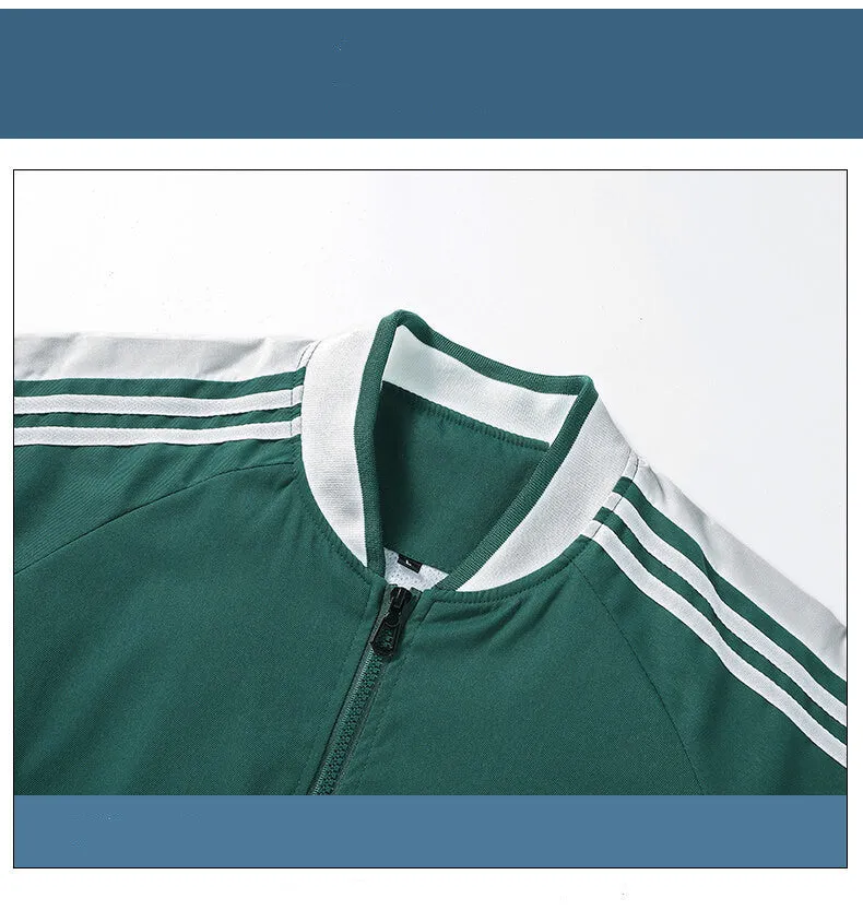 Men's plus size Korean style fitted stand collar long sleeve plain polyester casual jacket in green