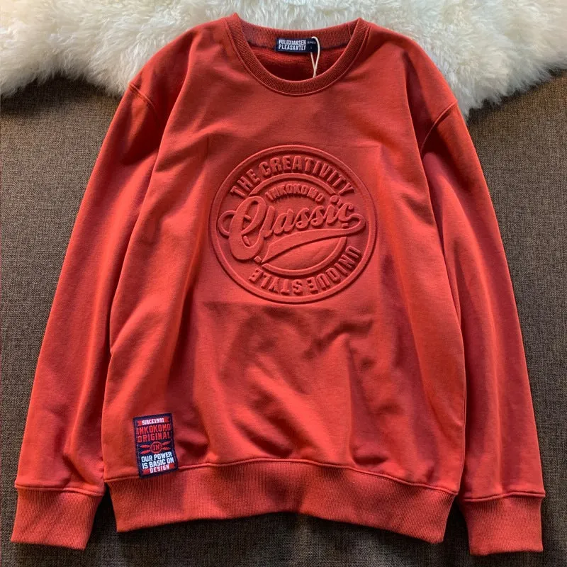 Cotton pullover sweater with scale concave-convex print in loose fit