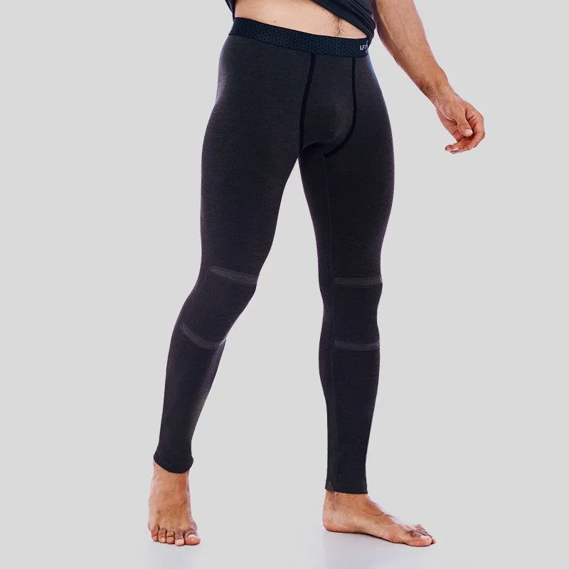Men's warm graphene thickened trousers in double-sided black, full-length mid-waist design, size L