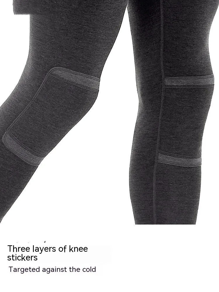 Men's warm graphene thickened trousers in double-sided black, full-length mid-waist design, size L