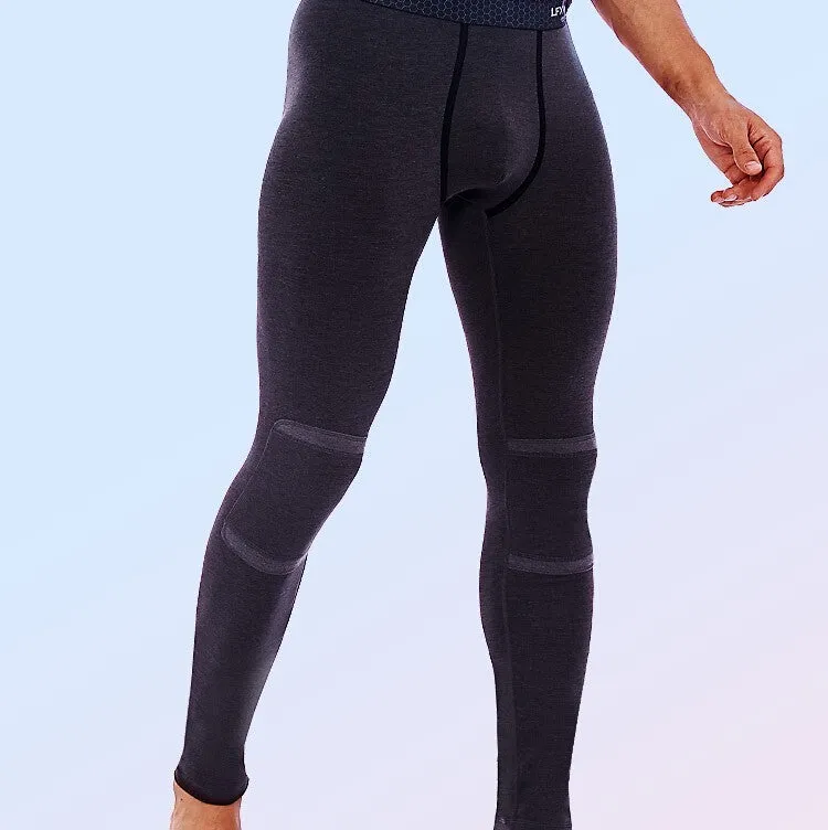 Men's warm graphene thickened trousers in double-sided black, full-length mid-waist design, size L