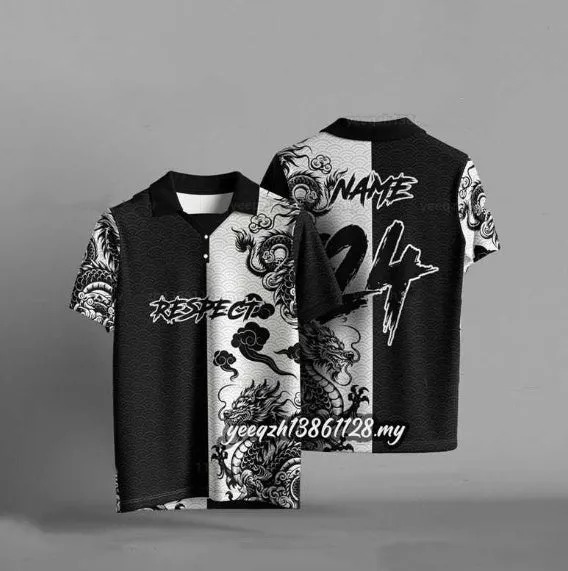 Black loose fit t-shirt with 3D digital print design showing short sleeves and relaxed silhouette