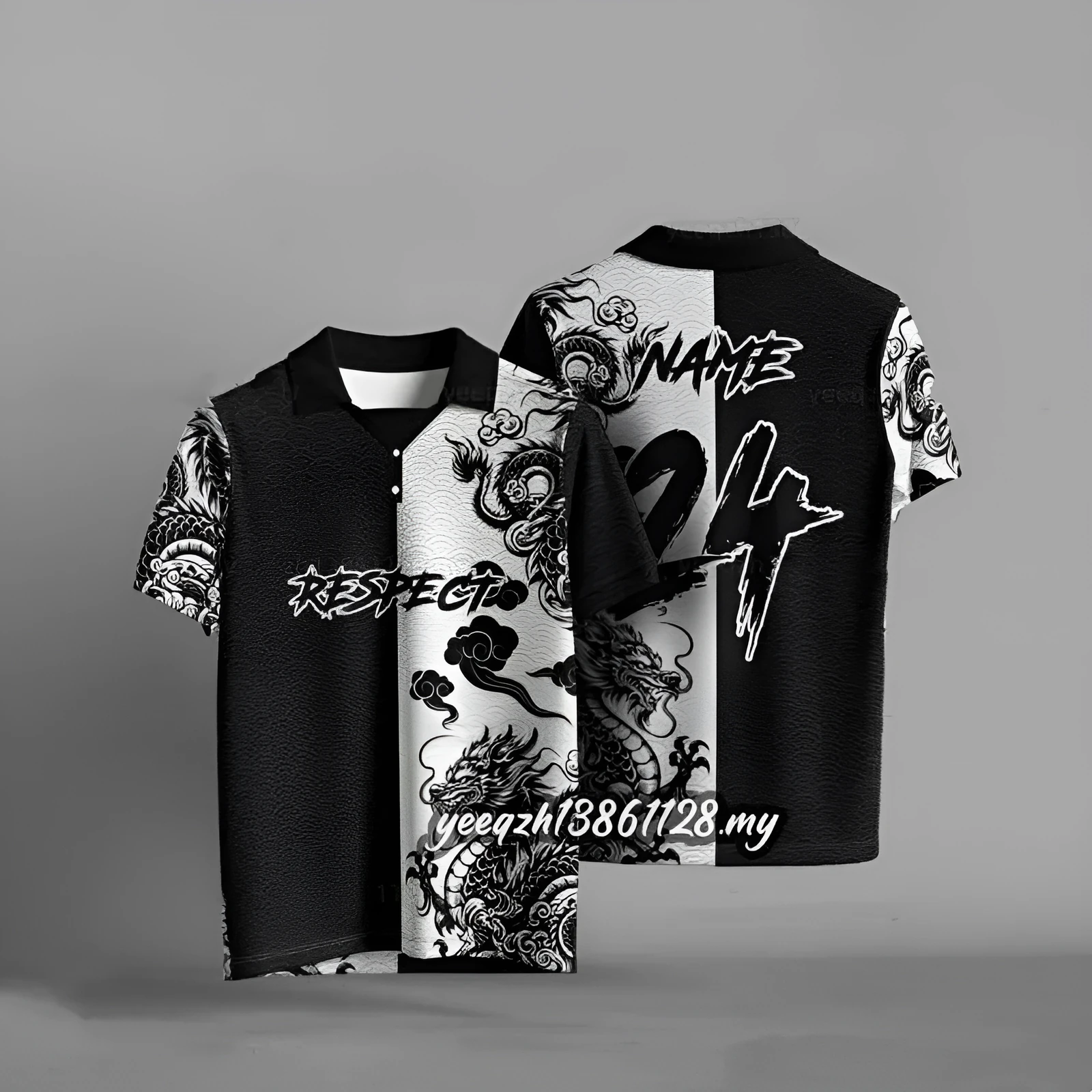 Black loose fit t-shirt with 3D digital print design showing short sleeves and relaxed silhouette