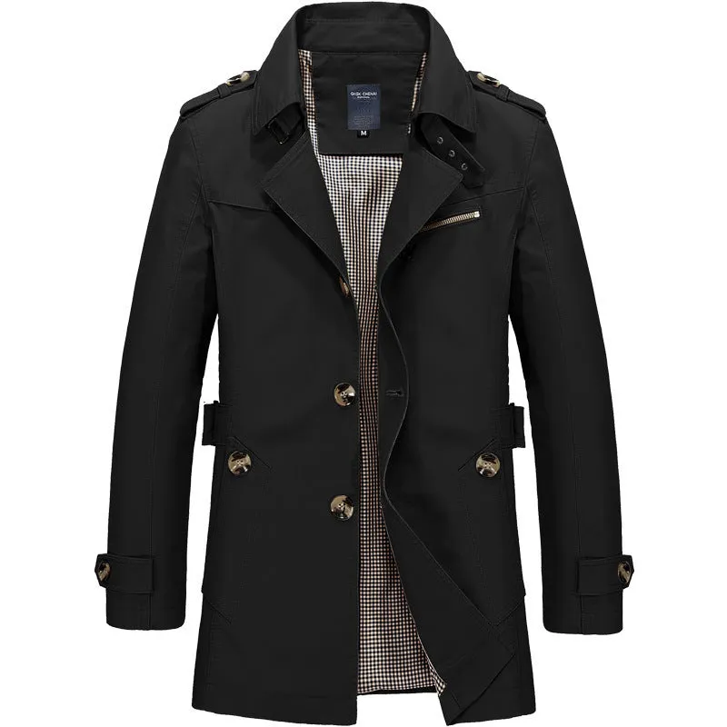 Men's mid-length windbreaker jacket in cotton, available in ArmyGreen, Black, Dark khaki, Light Khaki, Navy blue