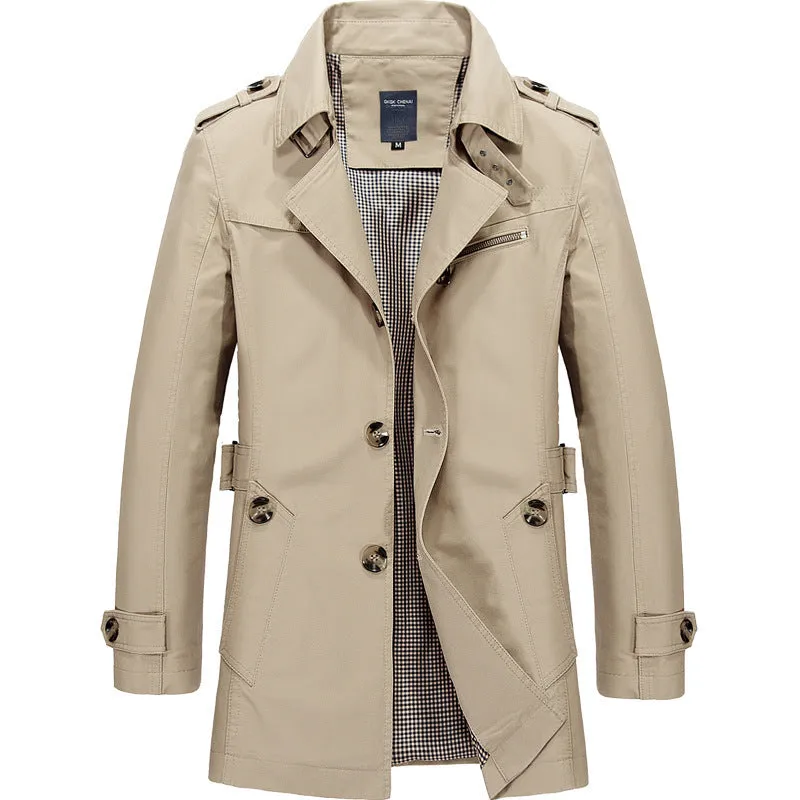Men's mid-length windbreaker jacket in cotton, available in ArmyGreen, Black, Dark khaki, Light Khaki, Navy blue