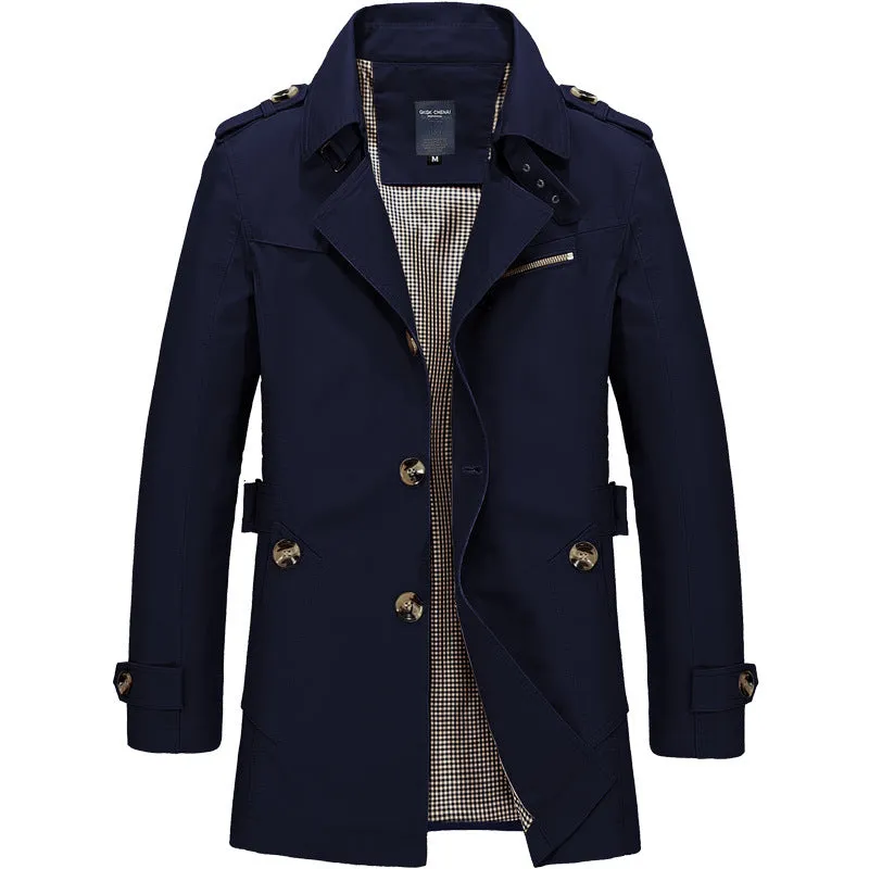 Men's mid-length windbreaker jacket in cotton, available in ArmyGreen, Black, Dark khaki, Light Khaki, Navy blue