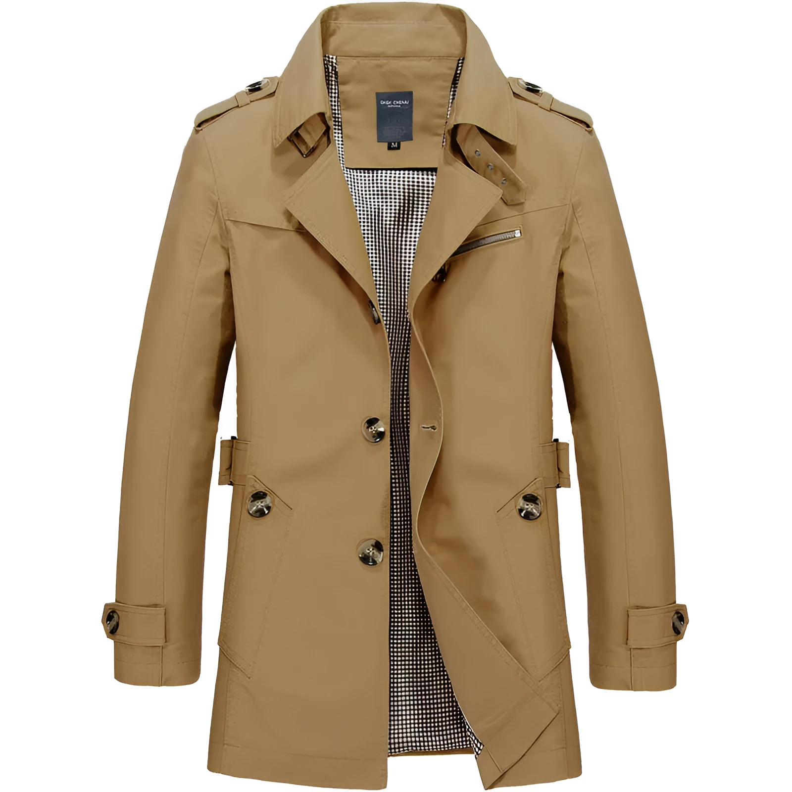 Men's mid-length windbreaker jacket in cotton, available in ArmyGreen, Black, Dark khaki, Light Khaki, Navy blue
