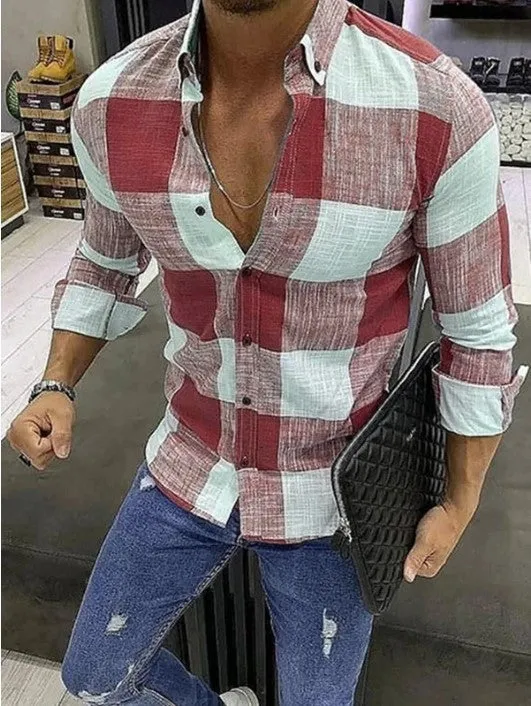 Check lapel button long sleeve cardigan in regular fit, leisure style, available in multiple colours and sizes S to 5XL.