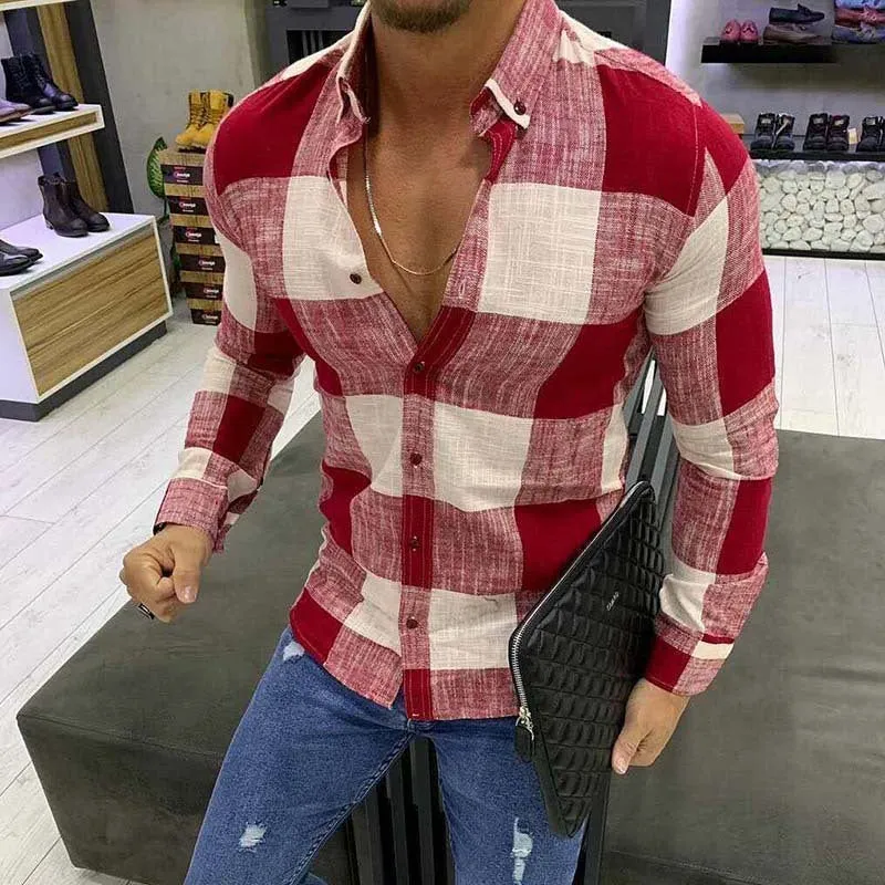 Check lapel button long sleeve cardigan in regular fit, leisure style, available in multiple colours and sizes S to 5XL.