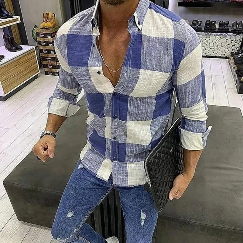Check lapel button long sleeve cardigan in regular fit, leisure style, available in multiple colours and sizes S to 5XL.