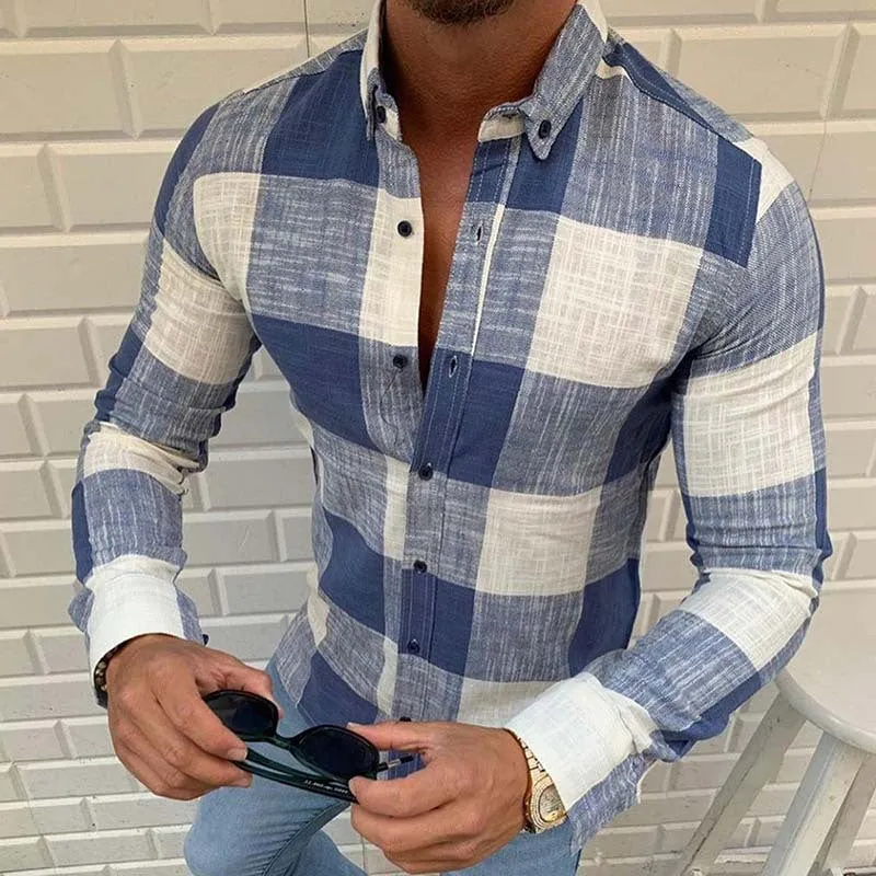 Check lapel button long sleeve cardigan in regular fit, leisure style, available in multiple colours and sizes S to 5XL.