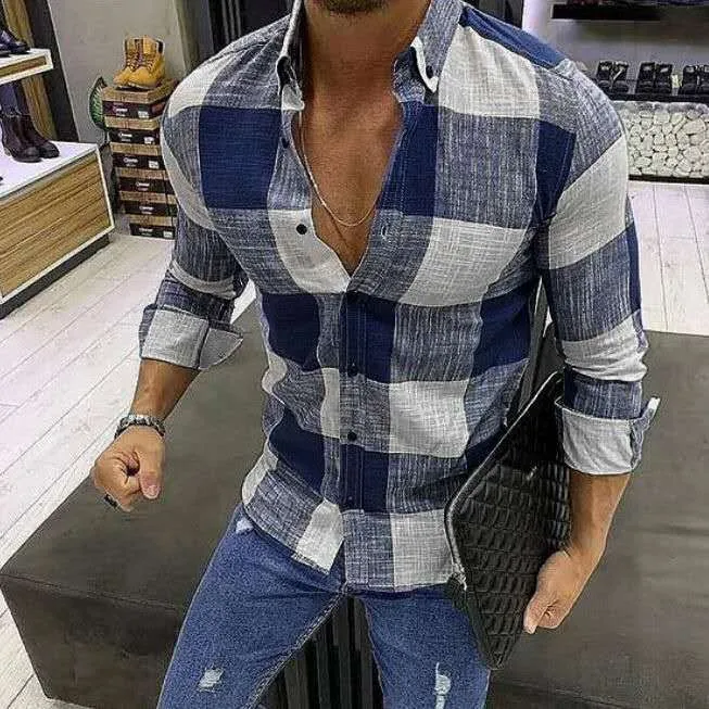 Check lapel button long sleeve cardigan in regular fit, leisure style, available in multiple colours and sizes S to 5XL.