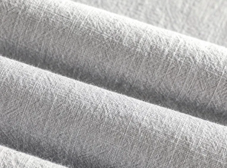 Men's loose fit cotton and linen casual shirt in a solid colour, shown in light grey.