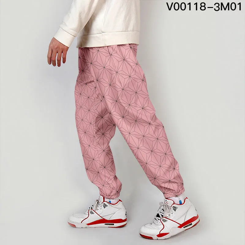 Casual footwear overalls for plus size men, loose fit polyester trousers with belt, spring style