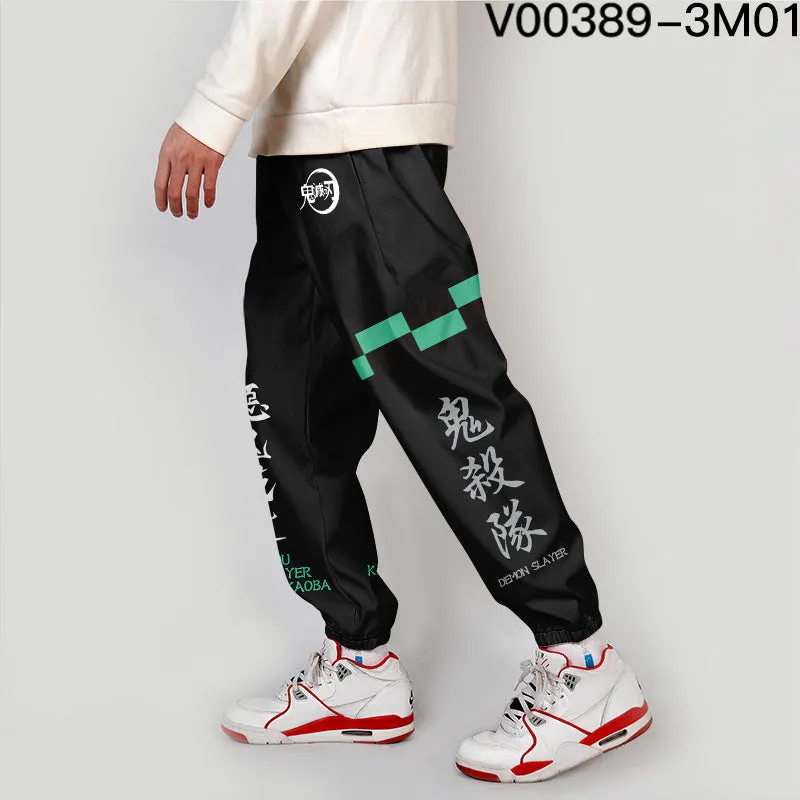 Casual footwear overalls for plus size men, loose fit polyester trousers with belt, spring style