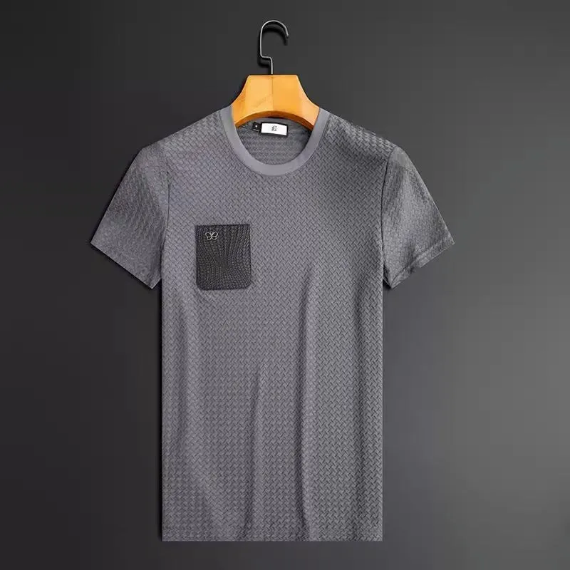 Men's anti-wrinkle houndstooth jacquard slim-fit short sleeve suit set in gray suit colour