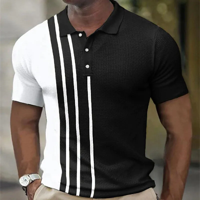 Summer striped golf shirt for men loose fit short sleeves polyester with zipper decoration available in multiple colours sizes S to 6XL