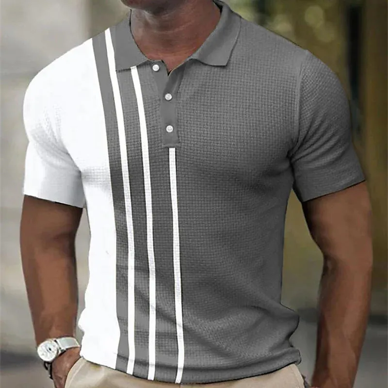 Summer striped golf shirt for men loose fit short sleeves polyester with zipper decoration available in multiple colours sizes S to 6XL