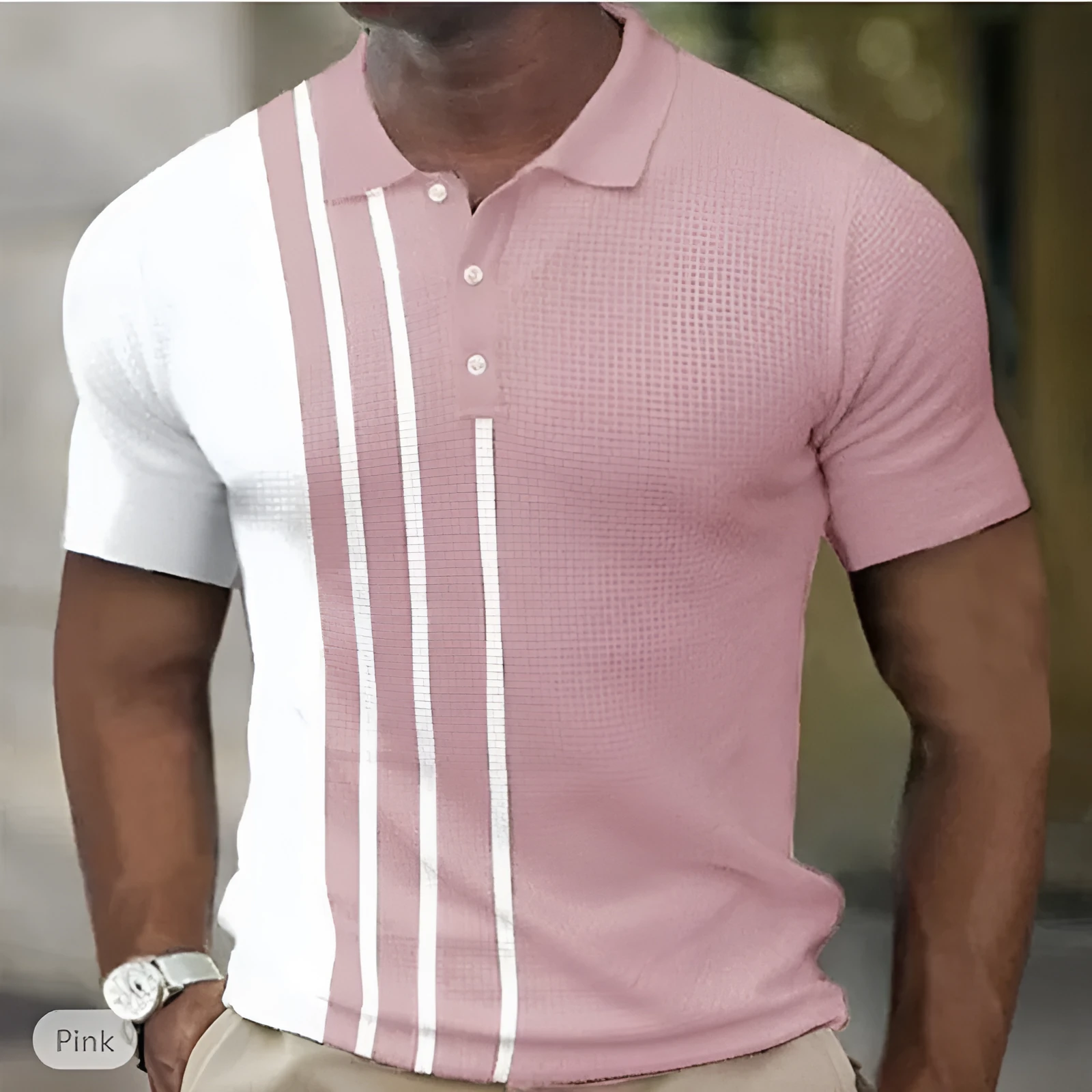 Summer striped golf shirt for men loose fit short sleeves polyester with zipper decoration available in multiple colours sizes S to 6XL