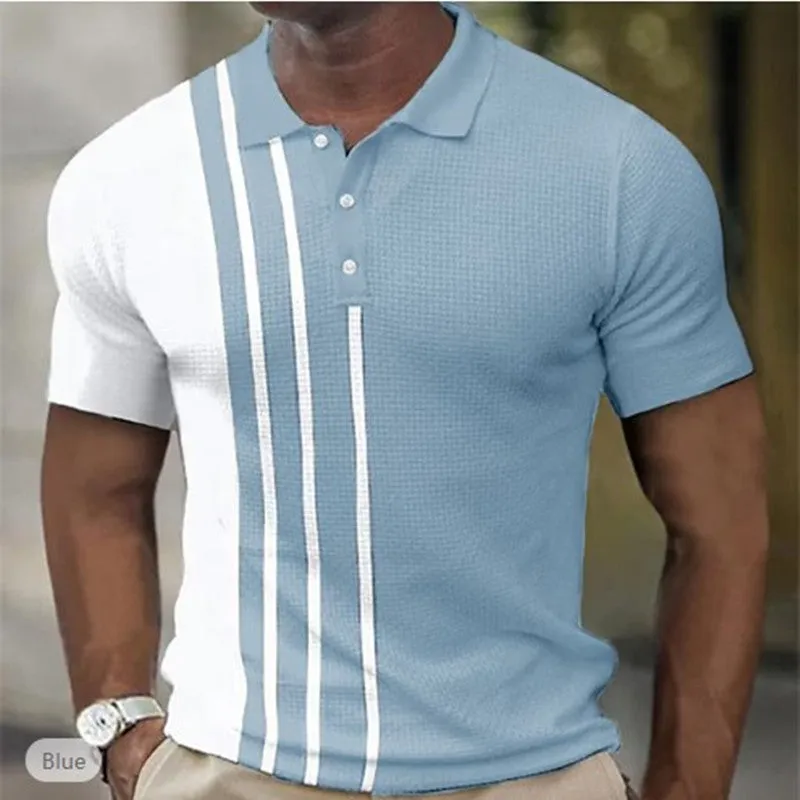 Summer striped golf shirt for men loose fit short sleeves polyester with zipper decoration available in multiple colours sizes S to 6XL