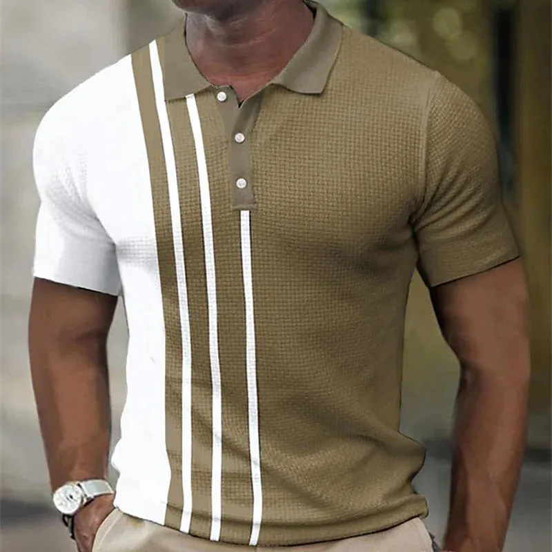 Summer striped golf shirt for men loose fit short sleeves polyester with zipper decoration available in multiple colours sizes S to 6XL