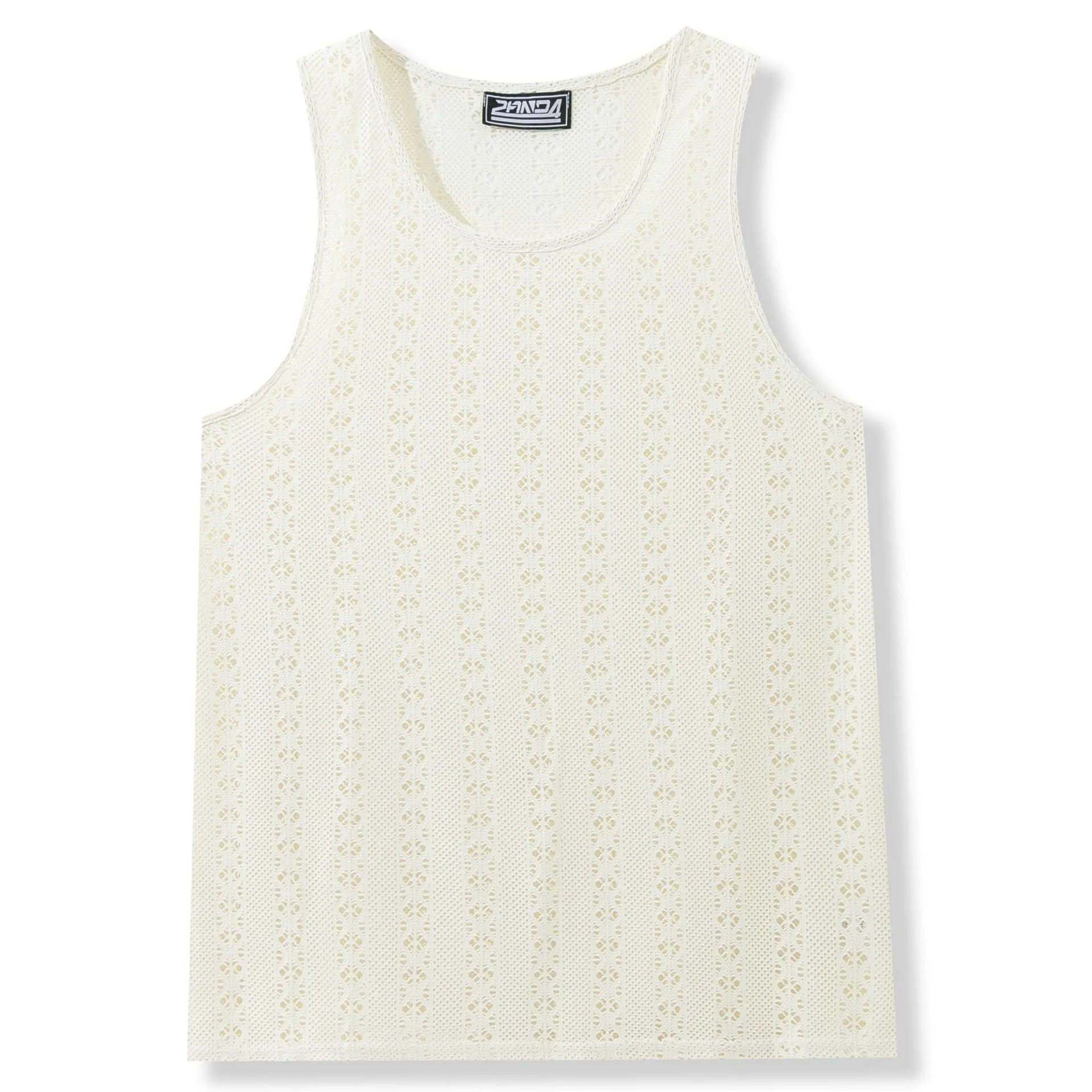 Round neck loose vest in solid colour polyester fibre, available in khaki, white, and black, sizes M to 3XL