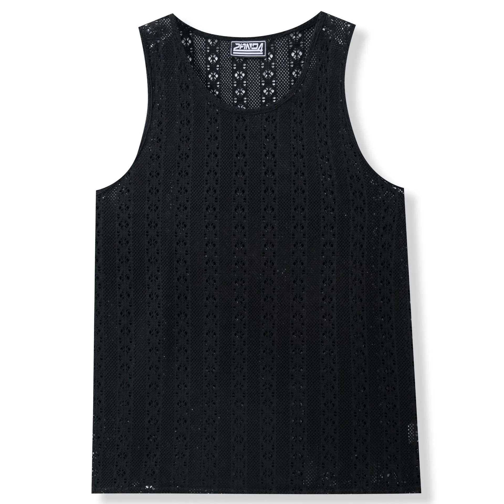 Round neck loose vest in solid colour polyester fibre, available in khaki, white, and black, sizes M to 3XL