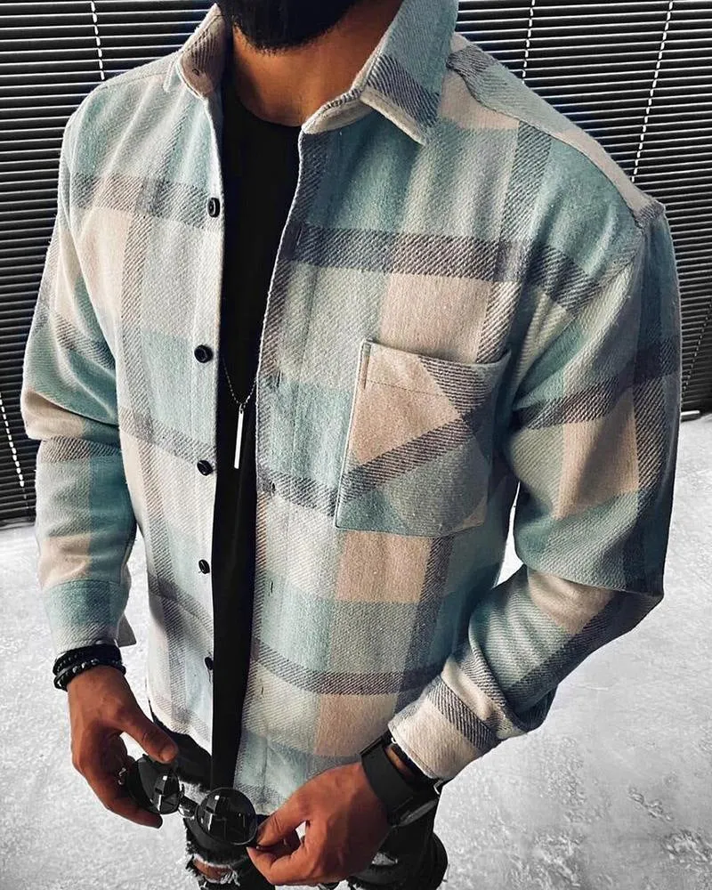 Men's loose fit 3D digital printed jacket in colour option A, full front view showing all-over diamond pattern and button closure