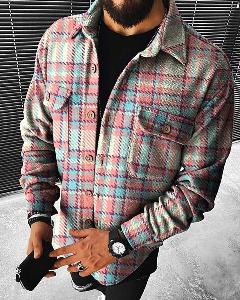 Men's loose fit 3D digital printed jacket in colour option A, full front view showing all-over diamond pattern and button closure
