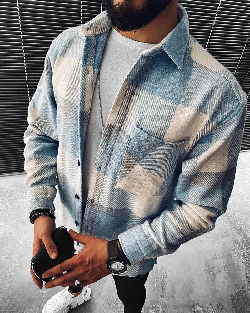 Men's loose fit 3D digital printed jacket in colour option A, full front view showing all-over diamond pattern and button closure
