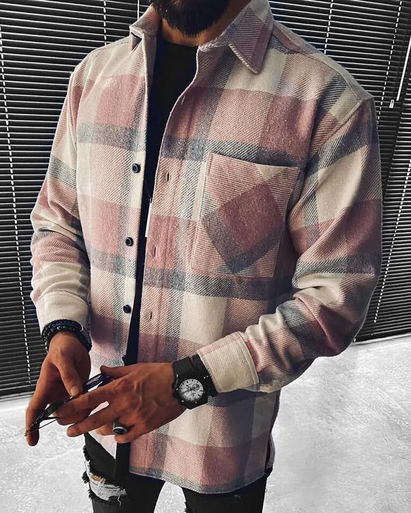 Men's loose fit 3D digital printed jacket in colour option A, full front view showing all-over diamond pattern and button closure