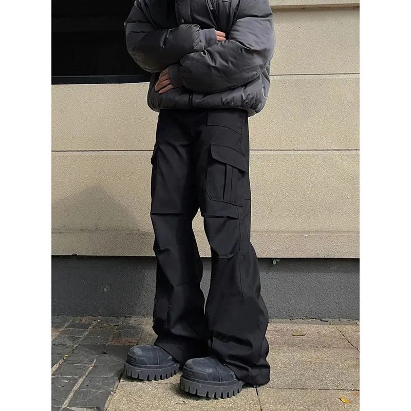 Black Warrior design plaid overalls for men, low waist trousers in black chemical fibre blend