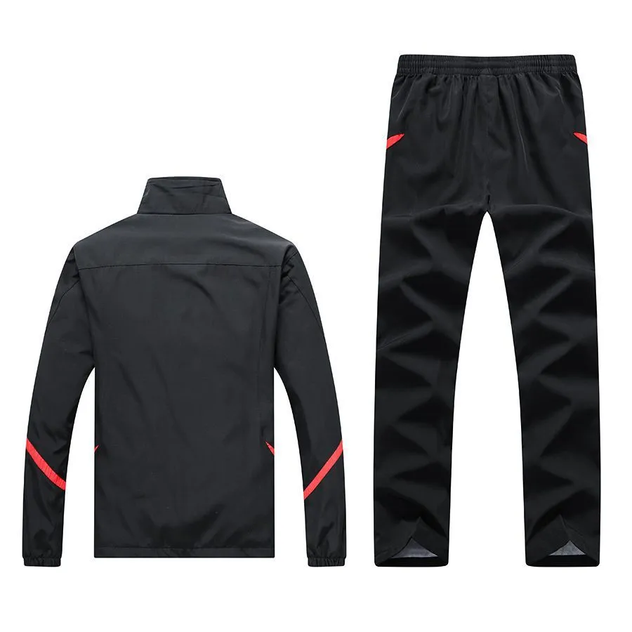 Men's long-sleeved casual sports suit in black, polyester and cotton blend, lapel collar, sizes L to 4XL