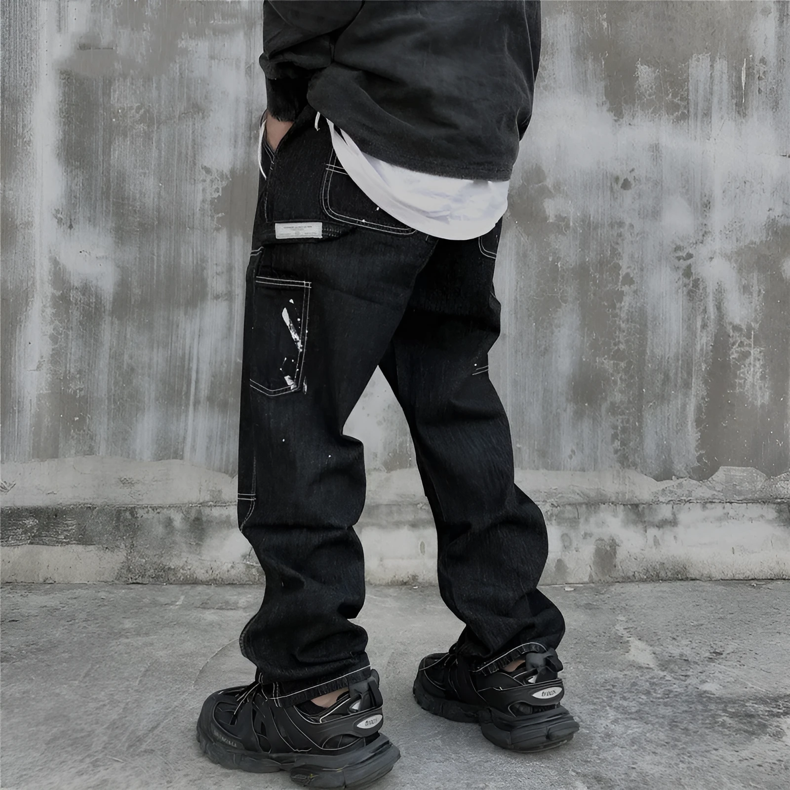 Men's washed distressed straight loose fit mid-waist jeans in black and blue available in sizes M to XXL
