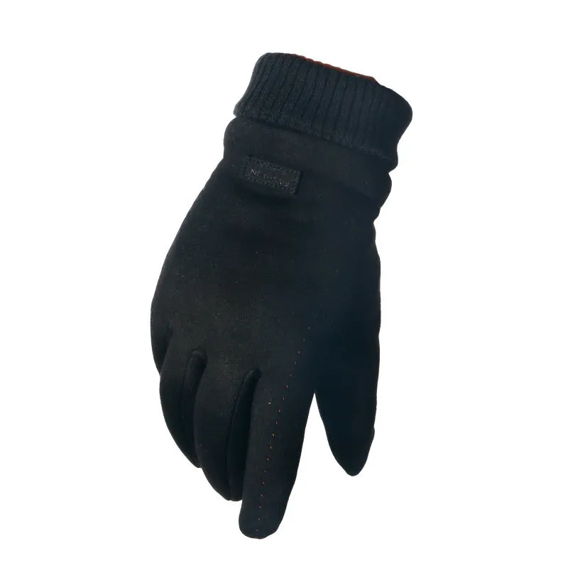 Suede gloves for couples in coffee colour, elastic fabric with velvet feel, unisex size M for cycling and driving