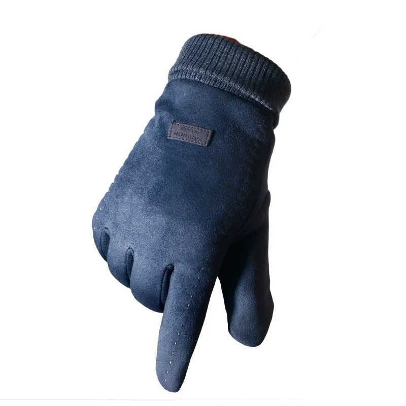 Suede gloves for couples in coffee colour, elastic fabric with velvet feel, unisex size M for cycling and driving