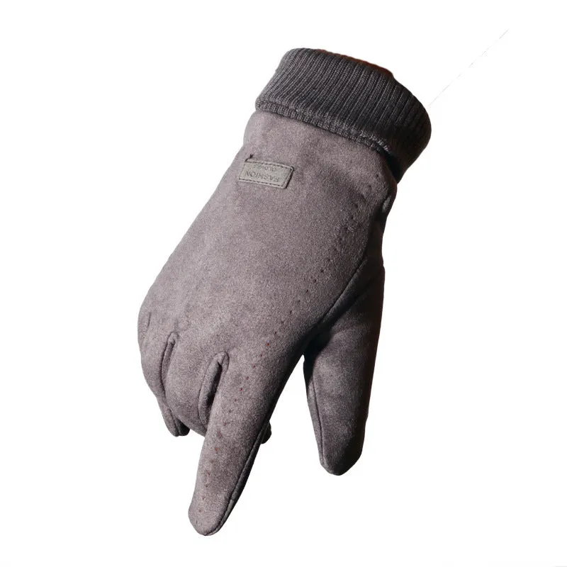 Suede gloves for couples in coffee colour, elastic fabric with velvet feel, unisex size M for cycling and driving