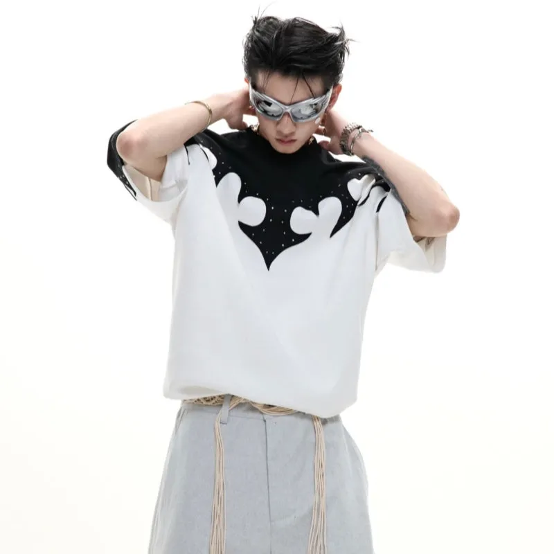 Grey loose-fit men's cotton shirt with short sleeves, drop shoulders, and a detailed burnt flower stitch pattern on the chest.