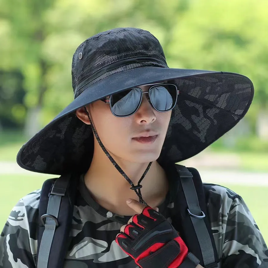 Outdoor men's cotton fisherman sun hat with 11cm brim in camouflage colour