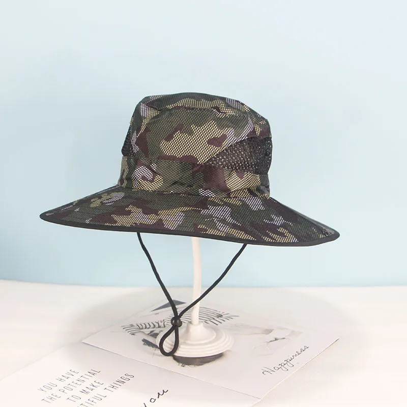 Outdoor men's cotton fisherman sun hat with 11cm brim in camouflage colour