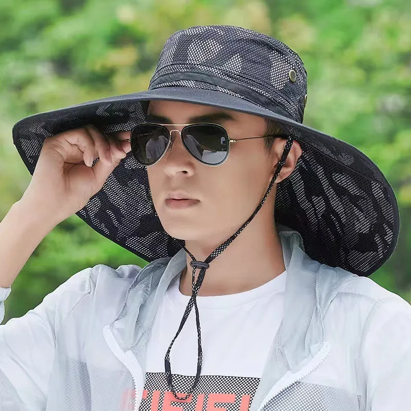 Outdoor men's cotton fisherman sun hat with 11cm brim in camouflage colour
