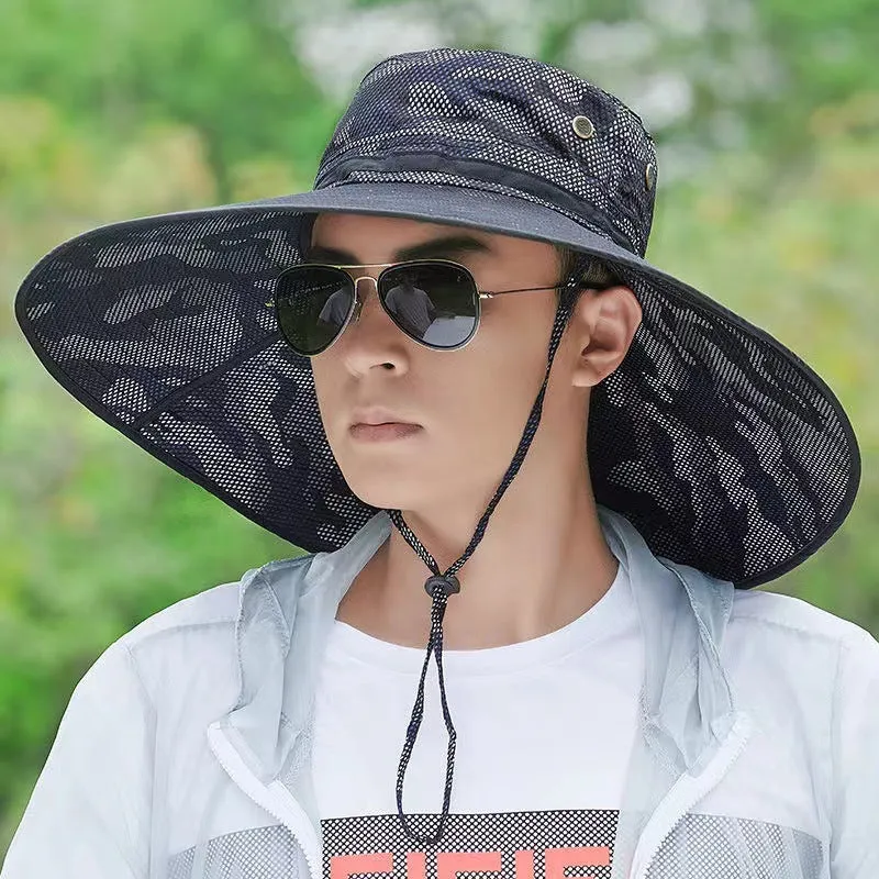 Outdoor men's cotton fisherman sun hat with 11cm brim in camouflage colour