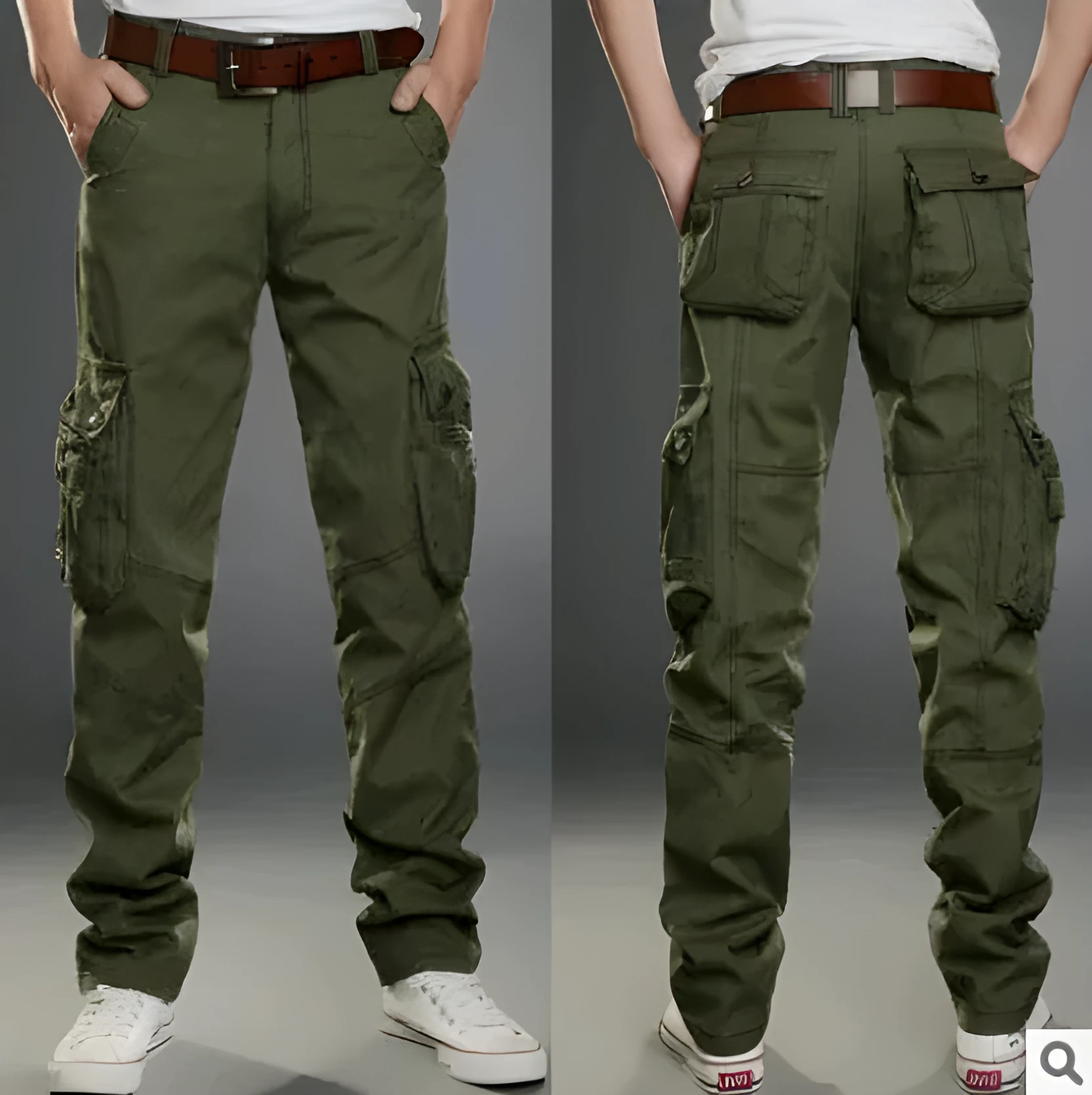 Men's cotton multi-pocket overalls in army green, straight-leg casual trousers for outdoor sports