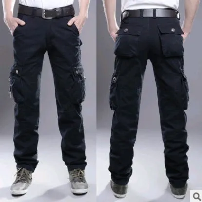 Men's cotton multi-pocket overalls in army green, straight-leg casual trousers for outdoor sports