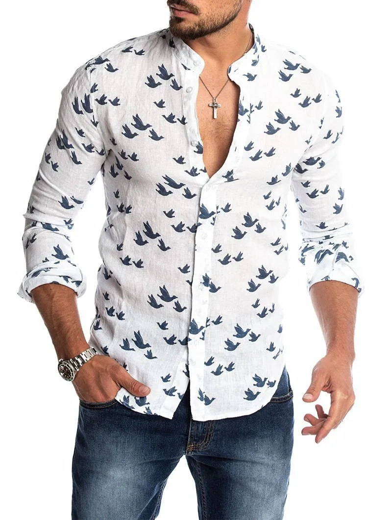 Men's 35% linen blend lapel shirt with button-down front, available in multiple colours including Khaki